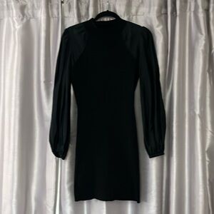 All saints black dress small ribbed with pleated sleeves elas at the wrist